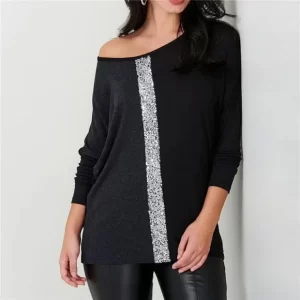 Product Image and Link for Fashion Sequin Patchwork Long Sleeve T-Shirt Small