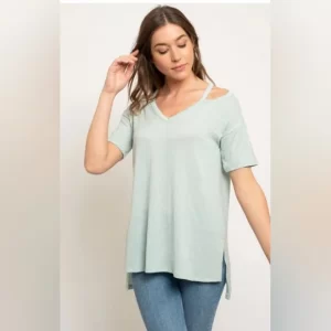 Product Image and Link for CREPE CUTOUT SHOULDER KNIT TOP Sage Size Small Brand New