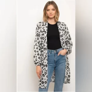 Product Image and Link for WOMEN’S ANIMAL PRINT LONG SLEEVE CARDIGAN Gray Black