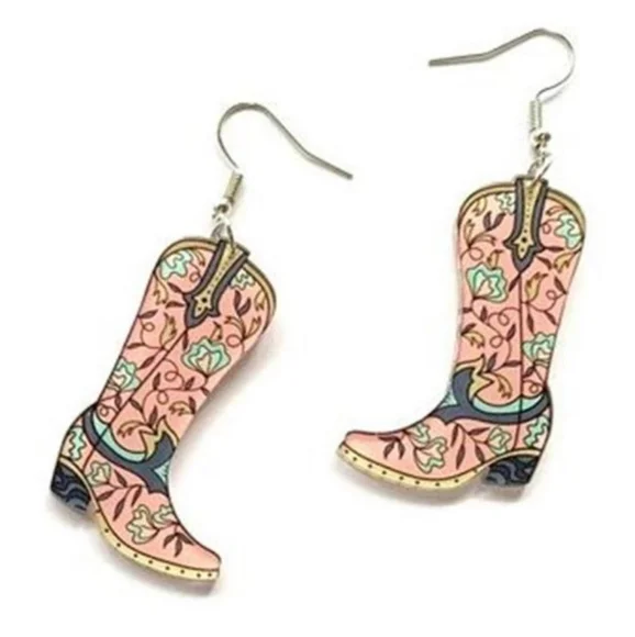 Product Image and Link for Western Boot Earrings – Pink and Grey
