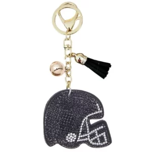 Product Image and Link for Bling Rhinestone Black Football Helmet Puffy Key Chain Purse Charm