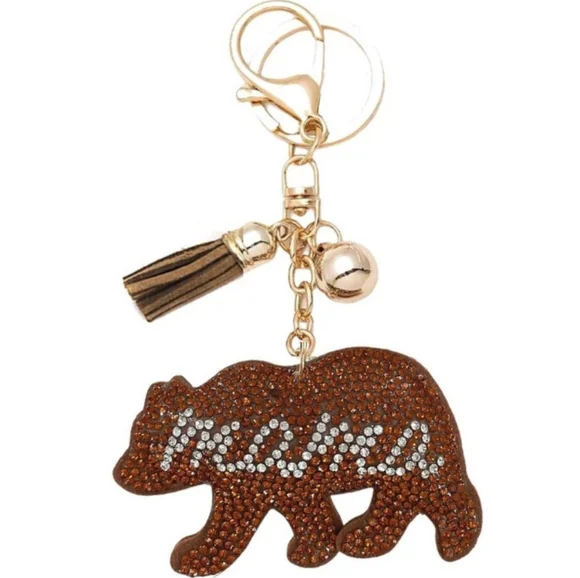 Product Image and Link for Bling Rhinestone MAMA Bear Puffy Tassel Key Chain Purse Charm