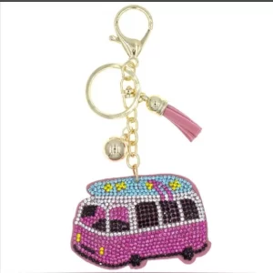 Product Image and Link for Bling Rhinestone Volkswagon Bus Puffy Key Chain Purse