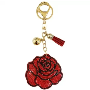 Product Image and Link for Bling Rhinestone Red Rose Puffy Tassel Key Chain Purse