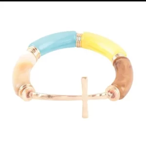 Product Image and Link for Hammered Cross Resin Tubular Multi-Color Stretch Bracelet Blue