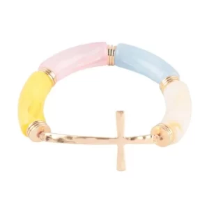 Product Image and Link for Hammered Cross Resin Tubular Multi-Color Stretch Bracelet