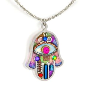 Product Image and Link for Iridescent Pastel Hamsa Necklace