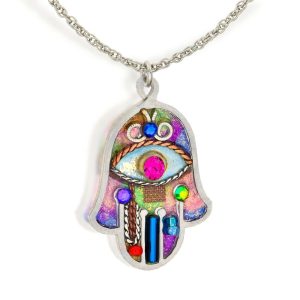 Product Image and Link for Iridescent Pastel Hamsa Necklace
