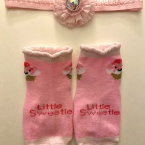 Product Image and Link for Infant Girl Stretchy Pink Headband with Flower/Prizm Jewel Center Pink Socks Set