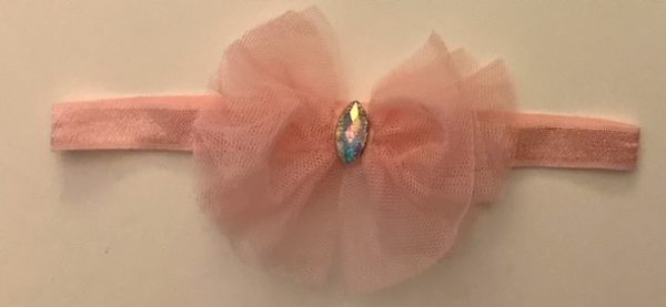 Product Image and Link for Infant/Toddler Soft Elastic Peach Tulle Bow with Prizm Jewel Headband