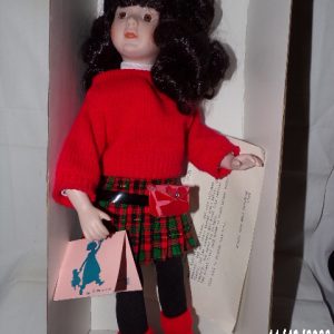 Product Image and Link for Vintage MARIAN YU DESIGNS PORCELAIN GIRL DOLL 16″ Vintage Bobbi School Girl 1989 MYD Inc
