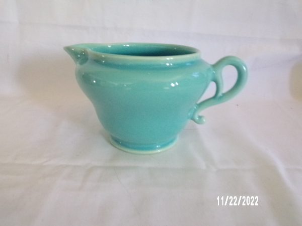 Product Image and Link for Vintage 1930’s Gladding McBean Creamer Turquoise Green Glaze HTF 2 3/4″