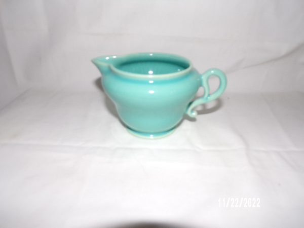 Product Image and Link for Vintage 1930’s Gladding McBean Creamer Turquoise Green Glaze HTF 2 3/4″