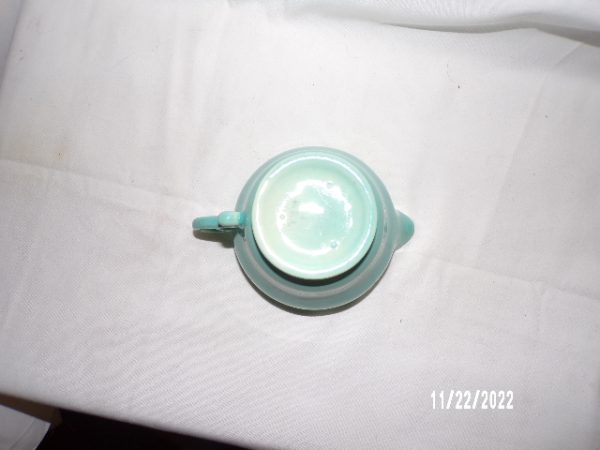 Product Image and Link for Vintage 1930’s Gladding McBean Creamer Turquoise Green Glaze HTF 2 3/4″