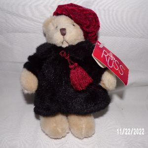 Product Image and Link for Vintage RUSS Teddy Bear SASHA Faux Fur Coat Burgundy Hat Plush Toy Bear 7”