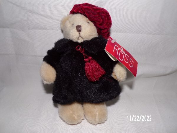 Product Image and Link for Vintage RUSS Teddy Bear SASHA Faux Fur Coat Burgundy Hat Plush Toy Bear 7”