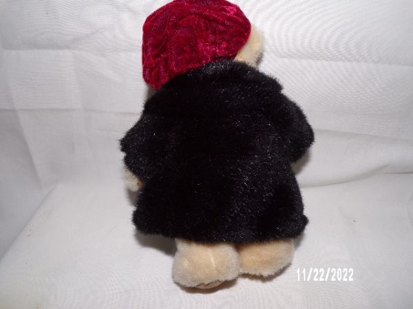 Product Image and Link for Vintage RUSS Teddy Bear SASHA Faux Fur Coat Burgundy Hat Plush Toy Bear 7”
