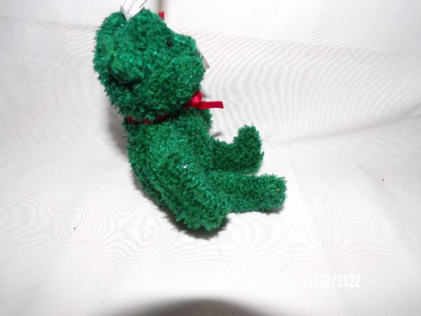 Product Image and Link for TY Jingle Beanies Baby 2001 HOLIDAY TEDDY Green with Sparkle Red Ribbon Ornament