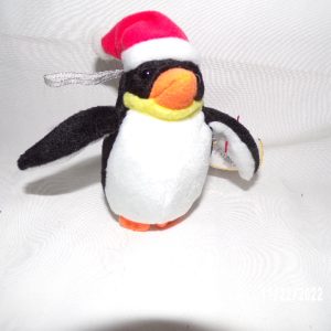 Product Image and Link for TY Jingle Beanies Baby 2002 ZERO Penguin with Red & White Santa Hat Ornament