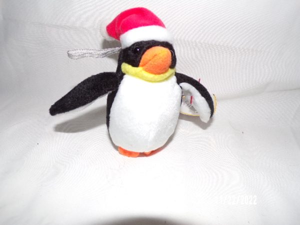Product Image and Link for TY Jingle Beanies Baby 2002 ZERO Penguin with Red & White Santa Hat Ornament
