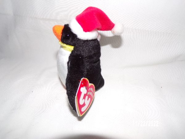 Product Image and Link for TY Jingle Beanies Baby 2002 ZERO Penguin with Red & White Santa Hat Ornament