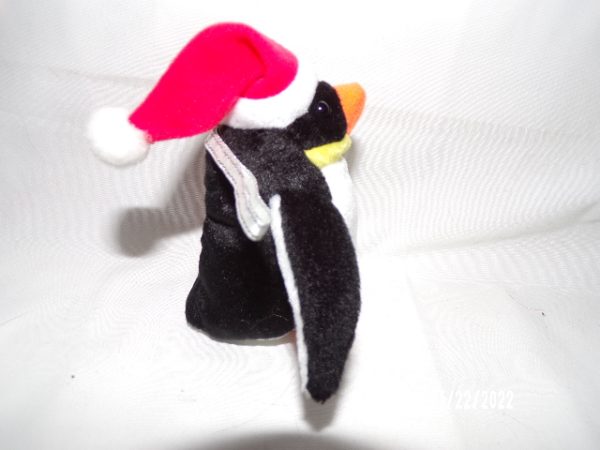 Product Image and Link for TY Jingle Beanies Baby 2002 ZERO Penguin with Red & White Santa Hat Ornament