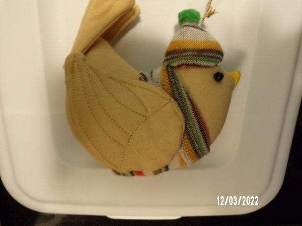 Product Image and Link for VINTAGE Gladys Boalt Beige BIRD Handmade Fabric Holiday Ornament Signed 1979