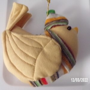 Product Image and Link for VINTAGE Gladys Boalt Beige BIRD Handmade Fabric Holiday Ornament Signed 1979
