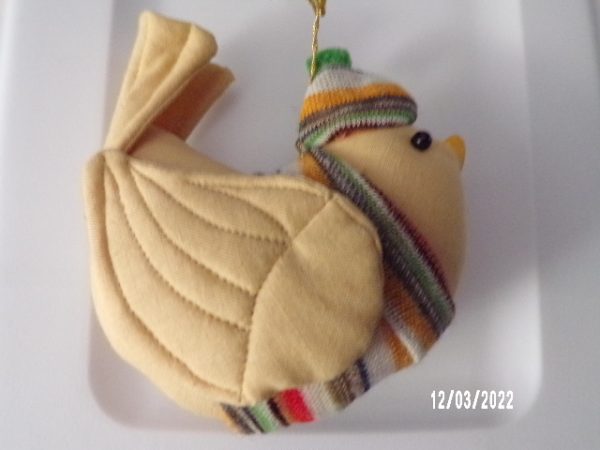 Product Image and Link for VINTAGE Gladys Boalt Beige BIRD Handmade Fabric Holiday Ornament Signed 1979