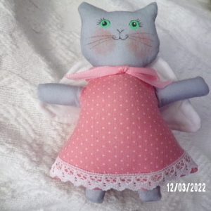 Product Image and Link for VINTAGE Gladys Boalt Gray CAT ANGEL Handmade Fabric Holiday Ornament Signed 1980