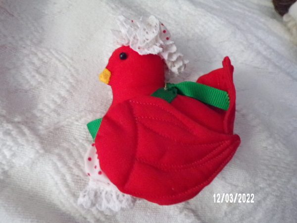 Product Image and Link for VINTAGE Gladys Boalt Mrs. Red CARDINAL BIRD Fabric Holiday Ornament Signed 1979