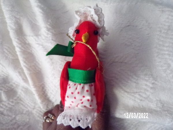 Product Image and Link for VINTAGE Gladys Boalt Mrs. Red CARDINAL BIRD Fabric Holiday Ornament Signed 1979