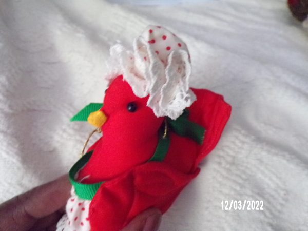 Product Image and Link for VINTAGE Gladys Boalt Mrs. Red CARDINAL BIRD Fabric Holiday Ornament Signed 1979