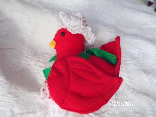 Product Image and Link for VINTAGE Gladys Boalt Mrs. Red CARDINAL BIRD Fabric Holiday Ornament Signed 1979
