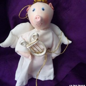 Product Image and Link for VINTAGE Gladys Boalt ANGEL PIG Harp Handmade Fabric Holiday Ornament Signed 1979
