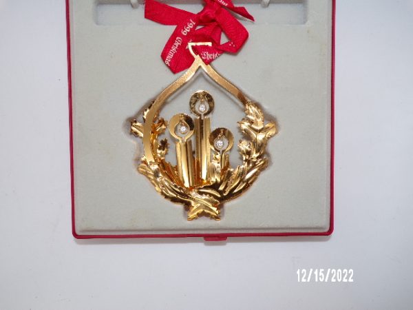 Product Image and Link for Georg Jensen Gold Plated Christmas Swarovski Crystals Ornament Boxed 1999