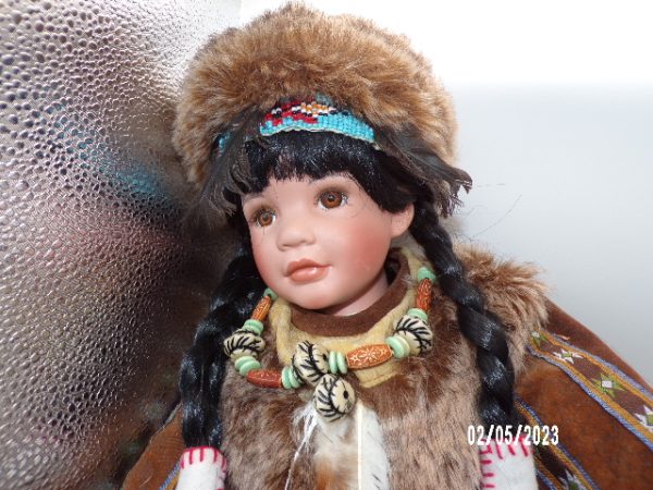 Product Image and Link for Vintage SNOWBIRD The Hamilton Collection 1994 NATIVE AMERICAN DOLL 18″