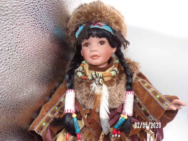 Product Image and Link for Vintage SNOWBIRD The Hamilton Collection 1994 NATIVE AMERICAN DOLL 18″