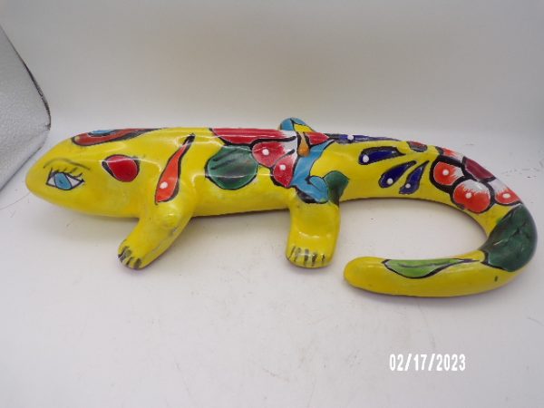 Product Image and Link for Talavera Mexican Clay Lizard Gecko Figurine Reptile Garden Art 11.75″ HP Signed