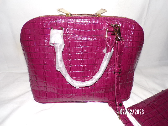 Brahmin Duxbury Satchel Wine Melbourne Croc Embossed Leather