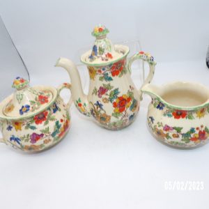Product Image and Link for Mason’s England Green Bible Pattern 5pc Teapot Creamer & Sugar Bowl Set
