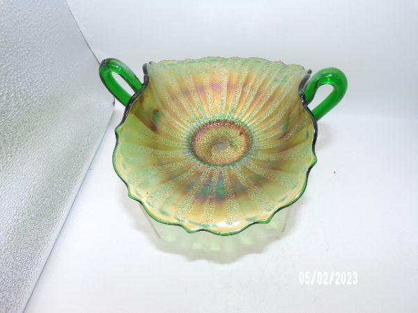Product Image and Link for Vintage Fenton Stippled Rays Carnival Glass Bon Bon Dish