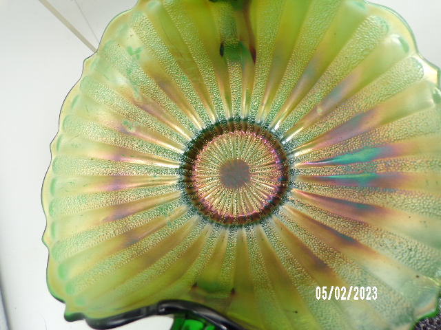 Vintage Fenton Stippled Rays Carnival Glass Bon Bon Dish