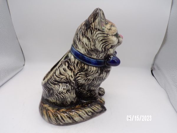 Product Image and Link for Vintage TABBY Black & Gray Ceramic CAT KITTY Planter Made in Japan 7″