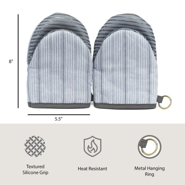 Product Image and Link for Nautica Mini Oven Mitts – Pair Grey Striped Cotton (Set of 2)