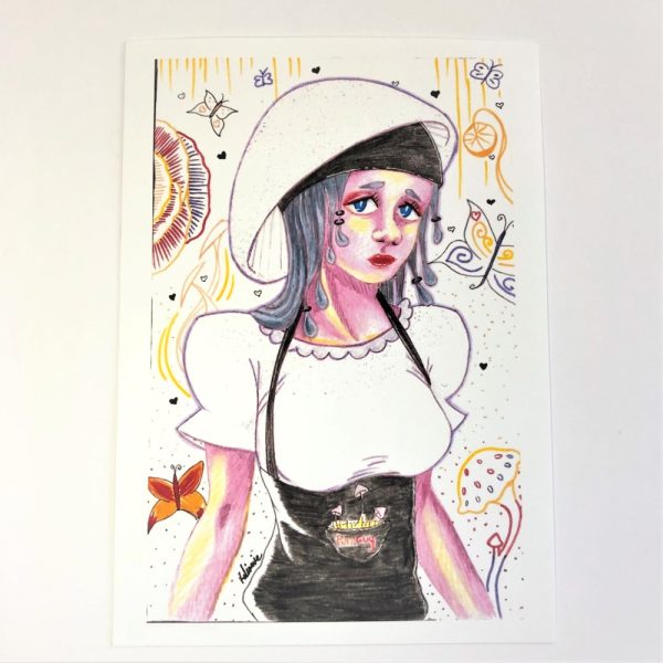 Product Image and Link for Amanita B. Mushroom Girl Destroying Angel Poisonous 5×7 inch Print