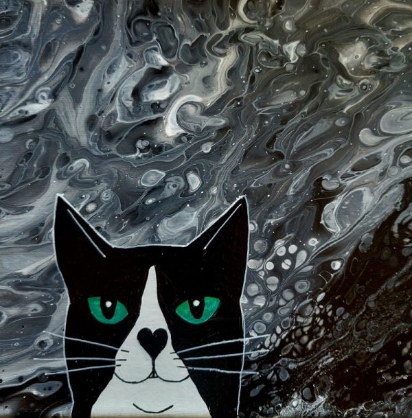 Product Image and Link for Black & White Wicked Kitty Painting