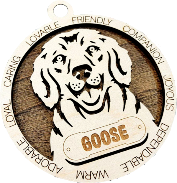 Product Image and Link for Handmade Wood Dog Ornament
