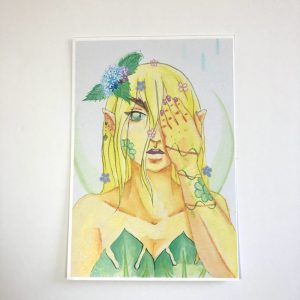 Product Image and Link for Mystical Nature Elf Girl Portrait Art 5×7 Inch Floral Plant Print