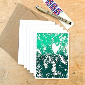 Product Image and Link for Heart in Redwood Tree Canopy Stationery Set – Set of Six Hand Screen-Printed Cards